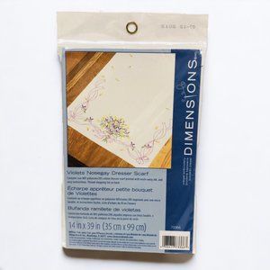 Dimensions Dresser Scarf Crewel Embroidery Kit Violets Nosegay Granny Core New